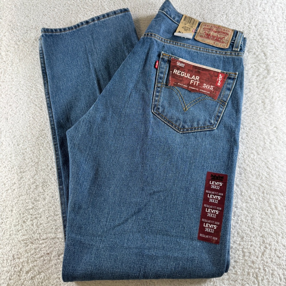 Y2K VTG Levis 505 Regular Fit Jeans Mens 36x32 Blue NWT Straight Leg Denim
